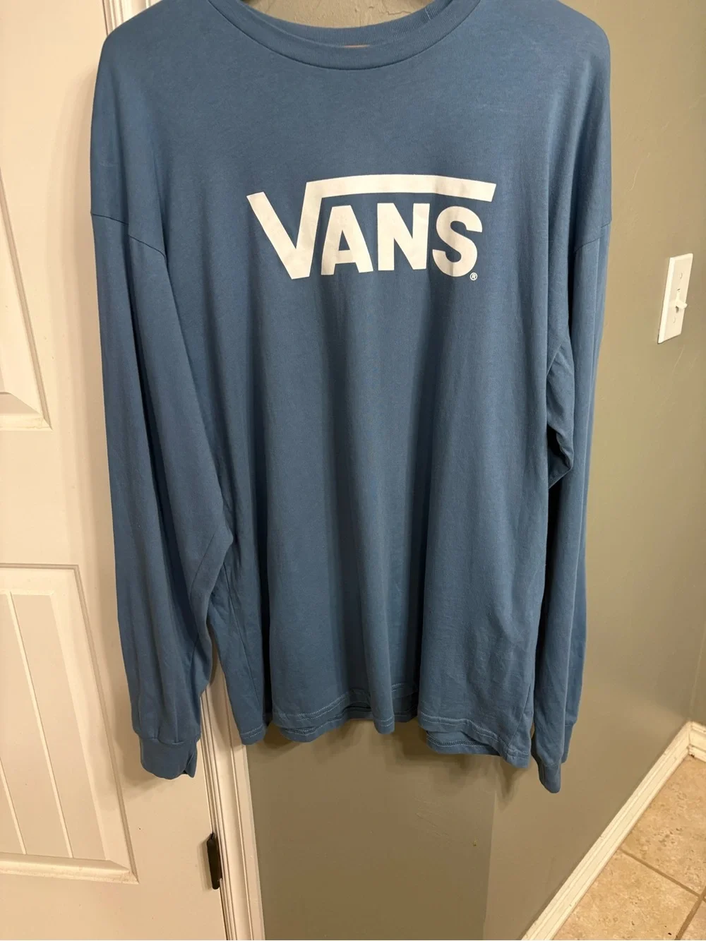Vans Men's Crewneck Logo Long Sleeve - Slate Blue with White Logo